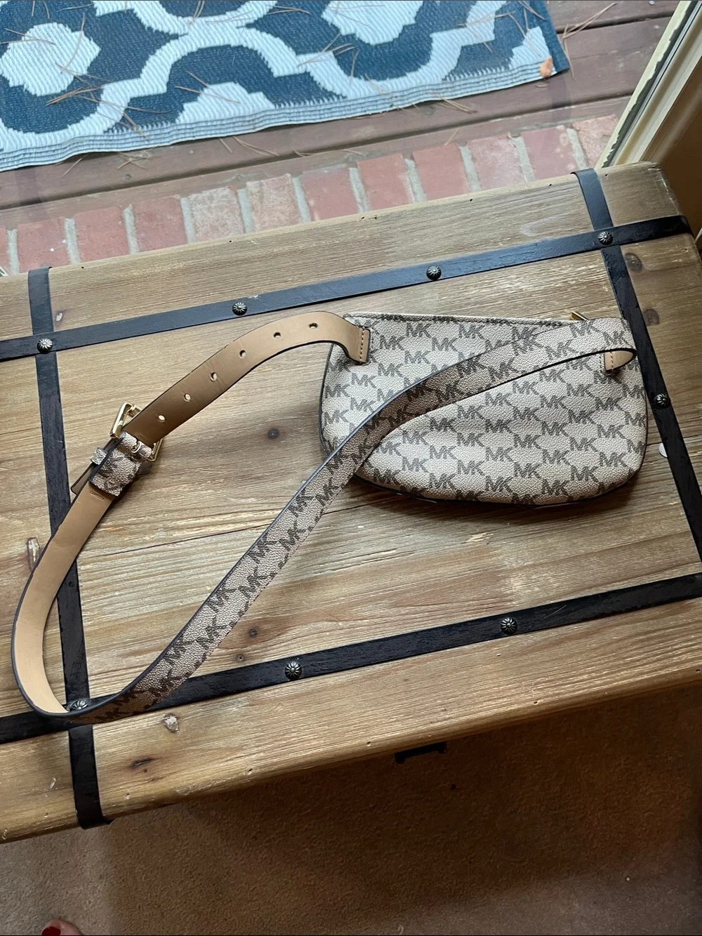Michael Kors Beige and Brown Logo Crossbody Belt Bag